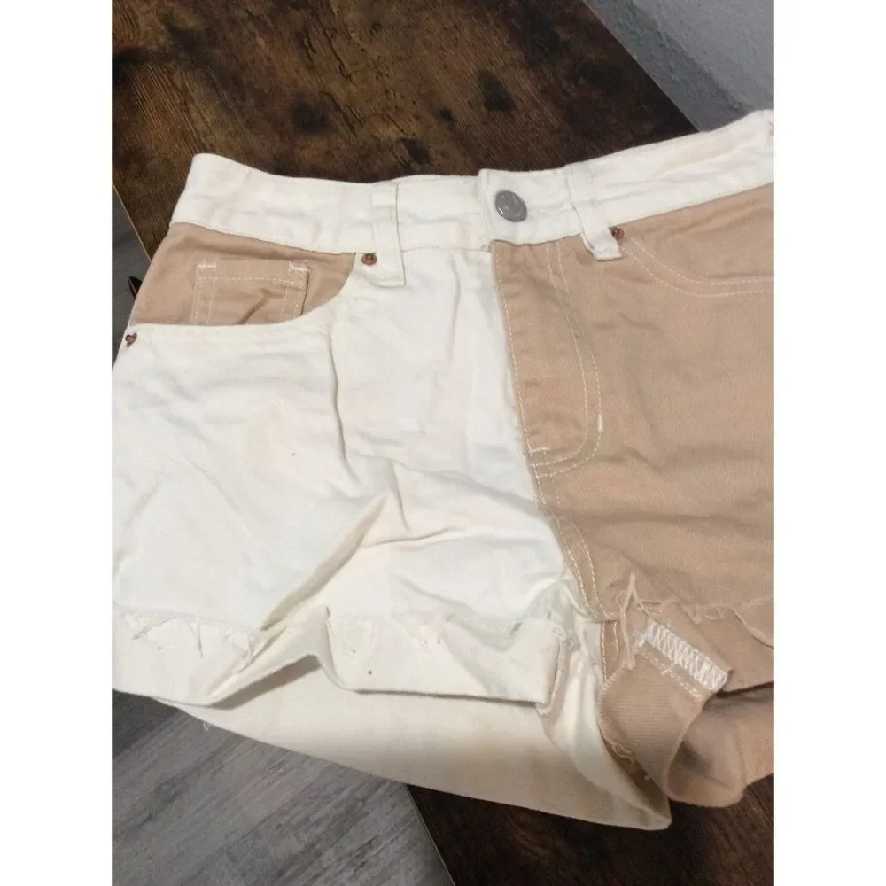 PacSun Pieced Design Cinnamon/Beige Color-block Mom Shorts Size 23 VNC
